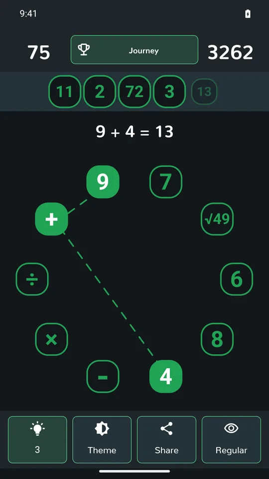 Genius board at level 75 with a square root cell